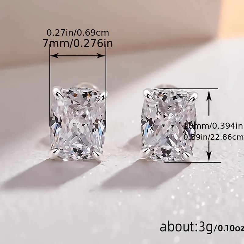 Simple 925 Sterling Silver Square White Cubic Zirconia Stud Earrings Classic Women's Elegant Jewelry