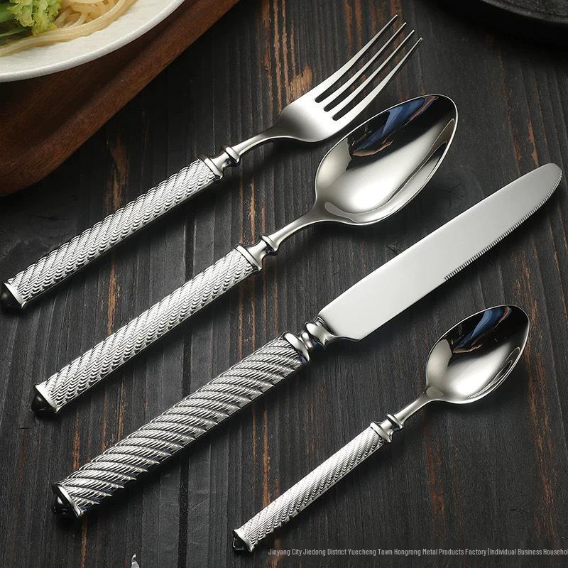 Roman Rope High-End Western Cutlery Set: Steak Knife, Fork, Spoon, Dessert Spoon - 304 Stainless Steel, Thickened Design