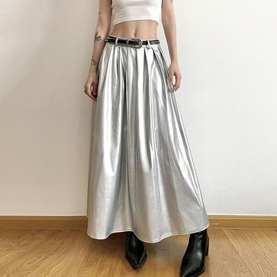 Spódnica długa plisowana z wysokim stanem dla kobiet Streetwear Styl punkowy Odzież Y2k Moda jesienno-zimowa Spódnica w kształcie litery A Jednolity kolor