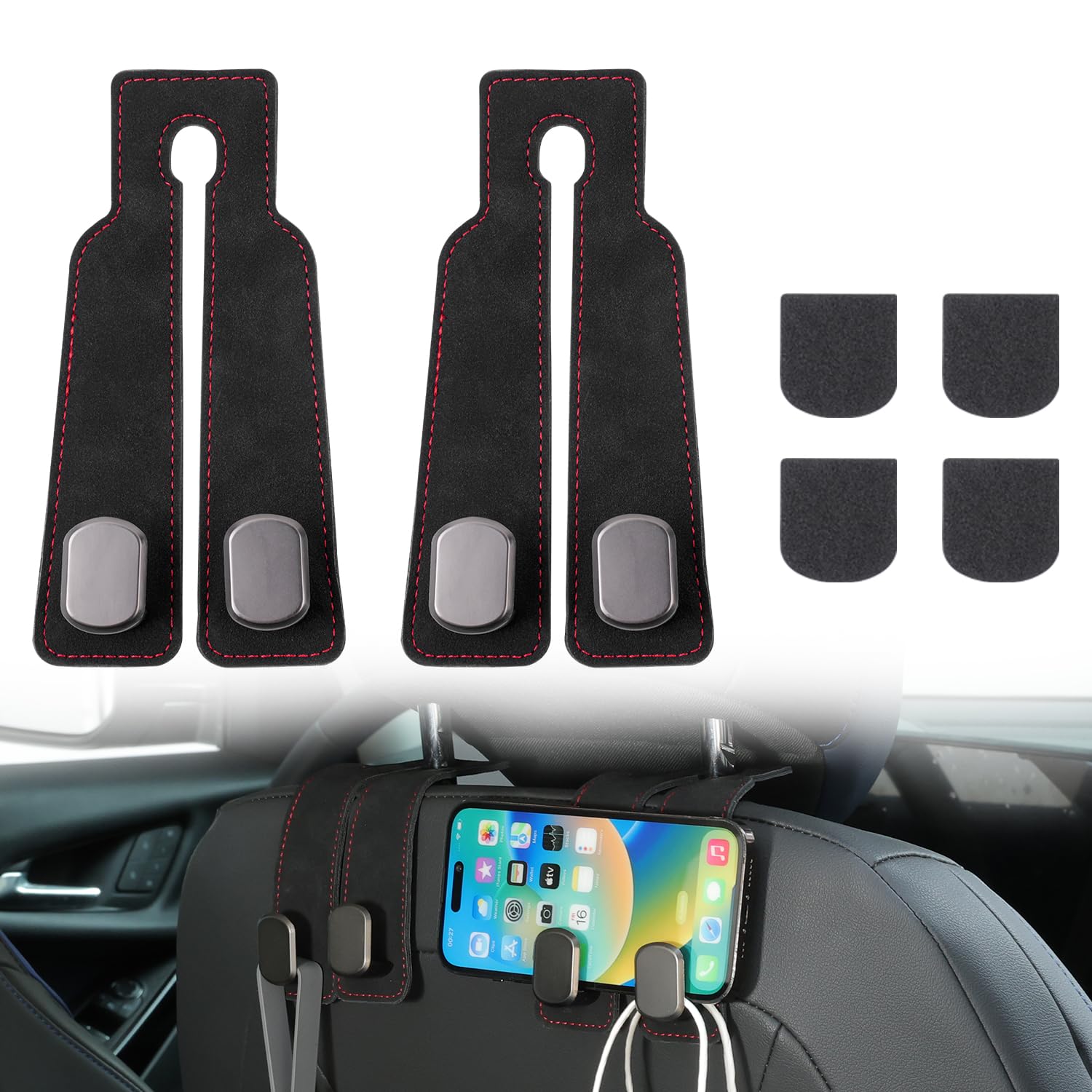 

Cartist Car Seat Double Headrest Reinforced Leather Metal with Sponge for Car Mobile Phone Rear Seat and Passenger Up to 15kg Weight Compatible with чёрный