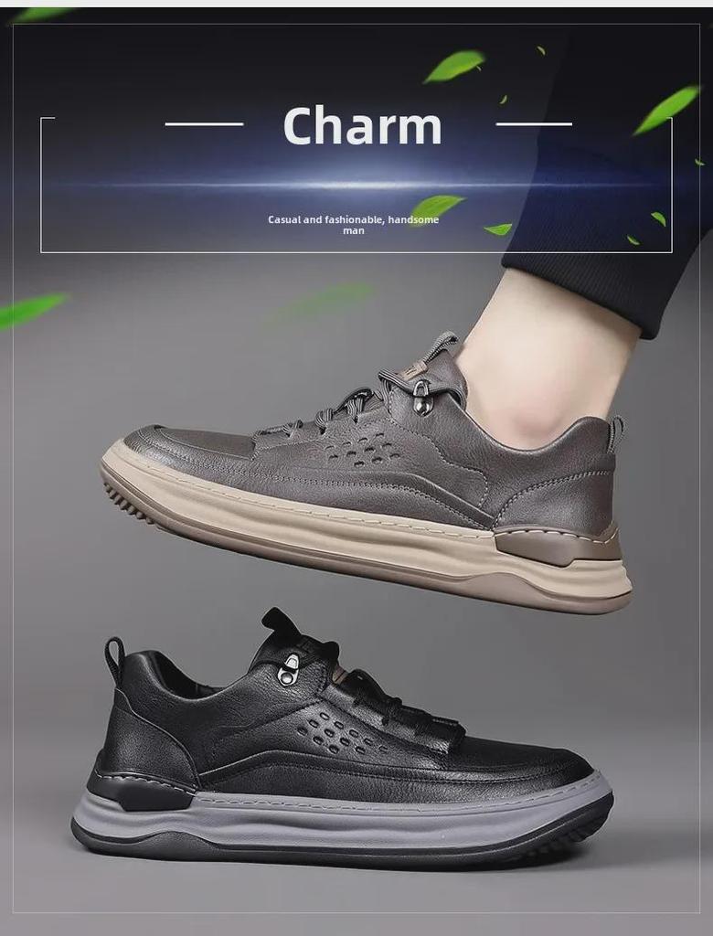 Trendy Soft-Soled Autumn Leather Men's Shoes: Fashionable, Casual, Low-Top, Versatile Crooked Head Clown Design