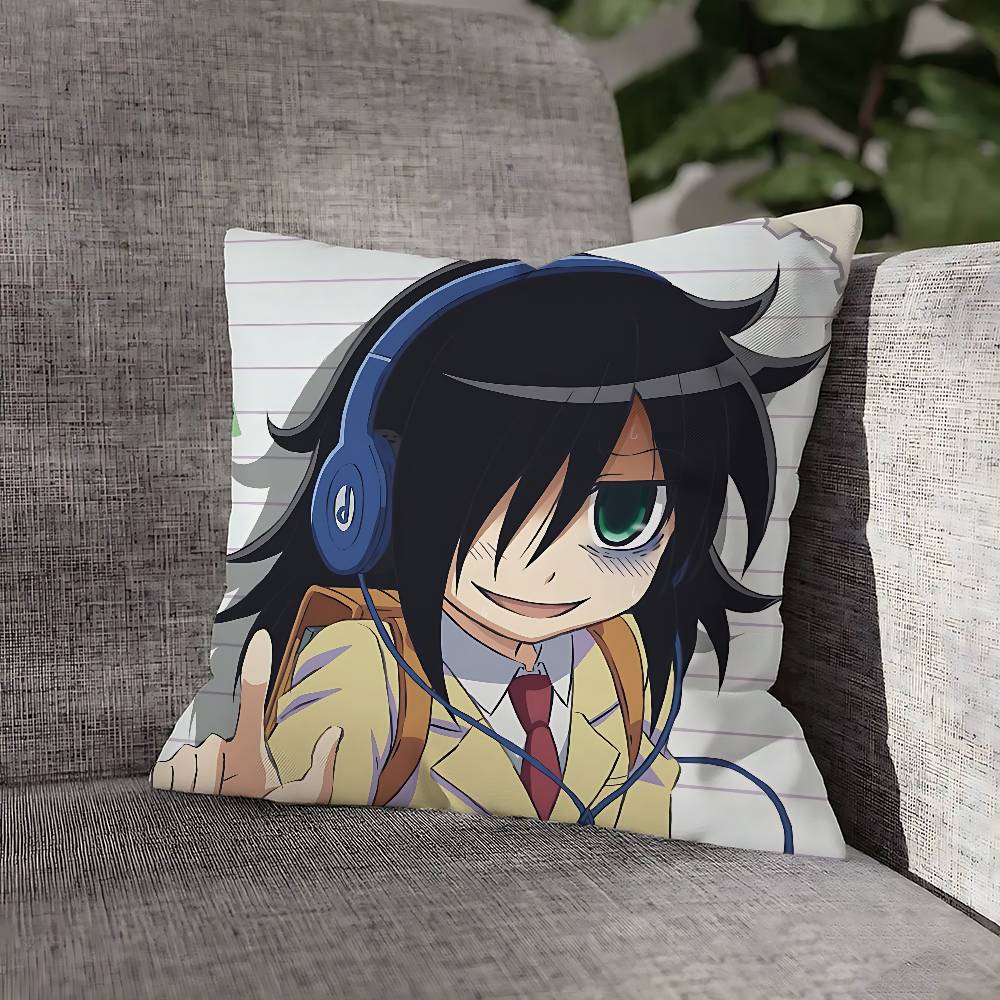 W-Watamote Tomoko Kuroki Pillow Case For Sofa Decor Car Office Room Printing Cushion Cover Decorations and Protector