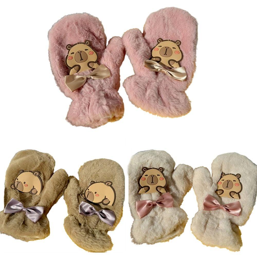 

Cartoon Capybara Gloves Warm Capybara Fur Mittens NEW Riding Gloves Winter рожевий