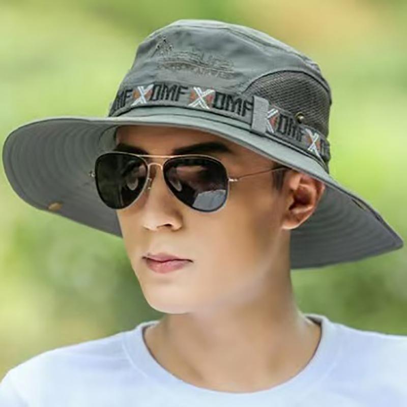 Summer Men Bucket Hat Outdoor Uv Protection Wide Brim Hiking Hat Mesh Fisherman Hat Beach Sunscreen Cap