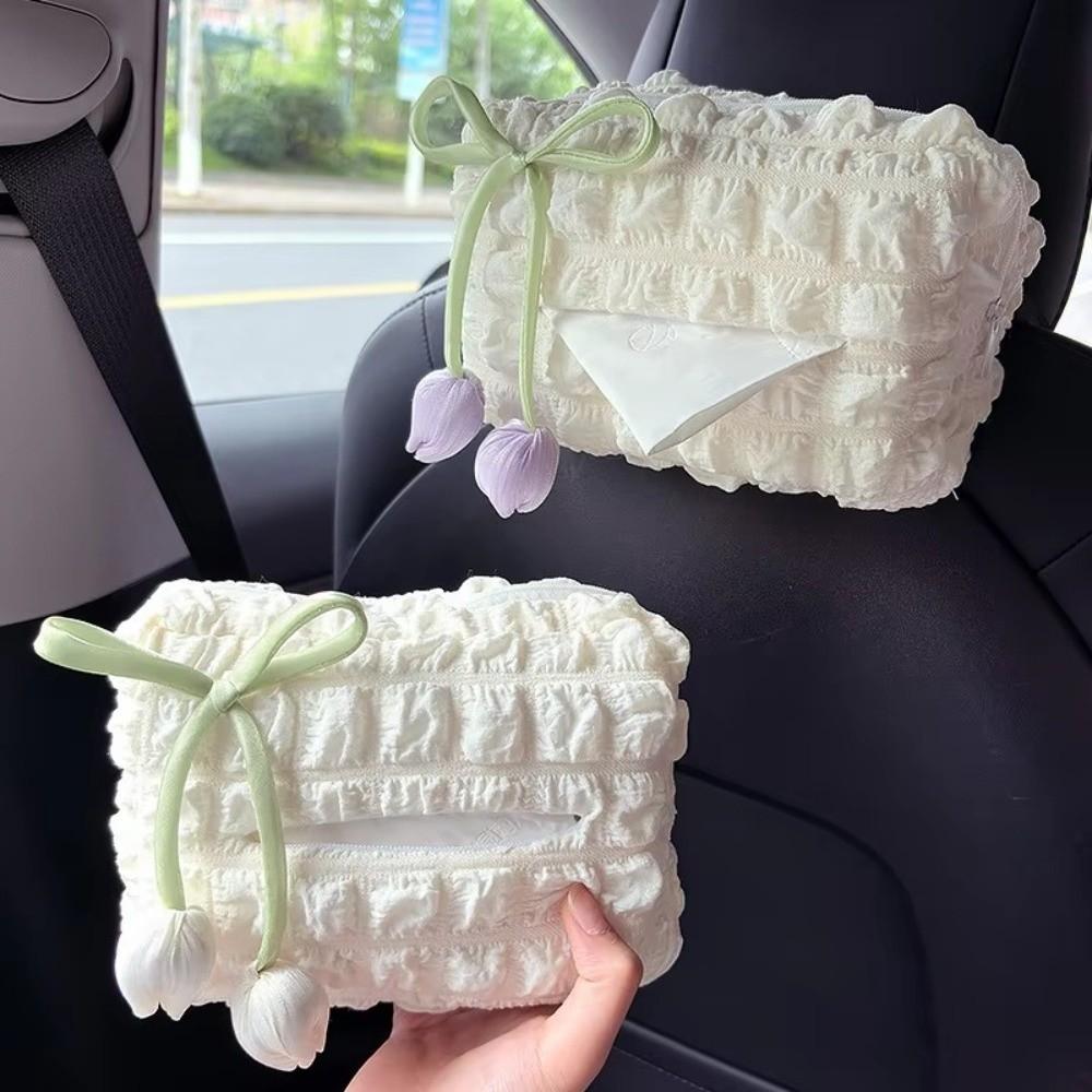 Soft Tissue Box Tulip Puff Design Car Interior Decoration Creative Paper Box