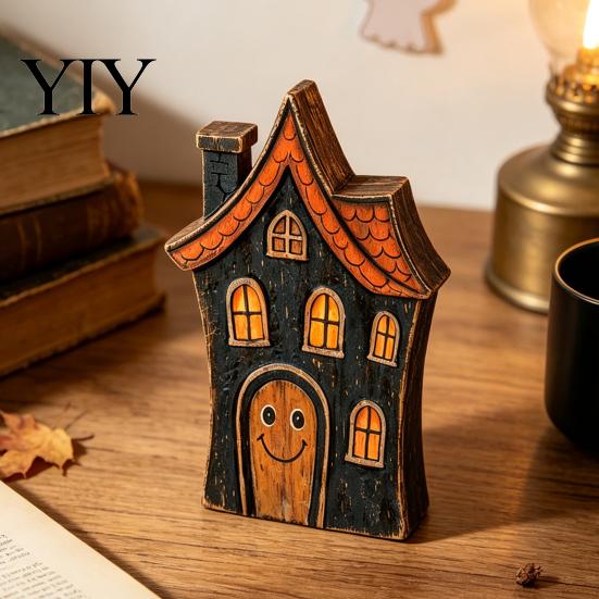Decorative Wood Souvenirs Halloween Haunted House/Cute Ghost Wooden Table Ornaments, Rustic Farmhouse Tiered Tray Vintage Distressed Crafts