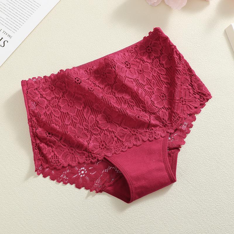 S-XXL Women Mid-Rise Lace Panties Sexy Solid Color Lace Trim Underwear Female Luxury Hollow Out Briefs Cozy Breathable Lingerie