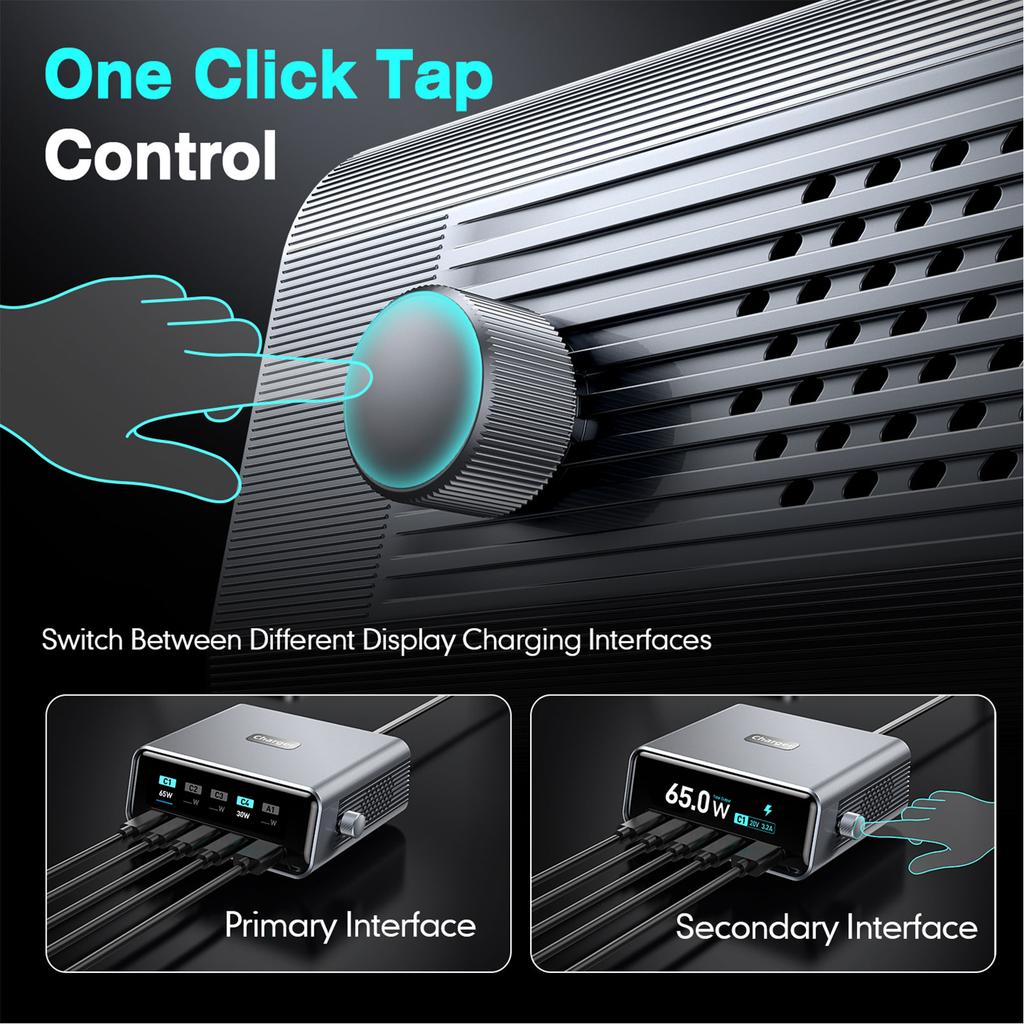 265W GaN Charger 5 Port Fast Charging Station with 2.3 Inch High Definition Screen Smart Power Display