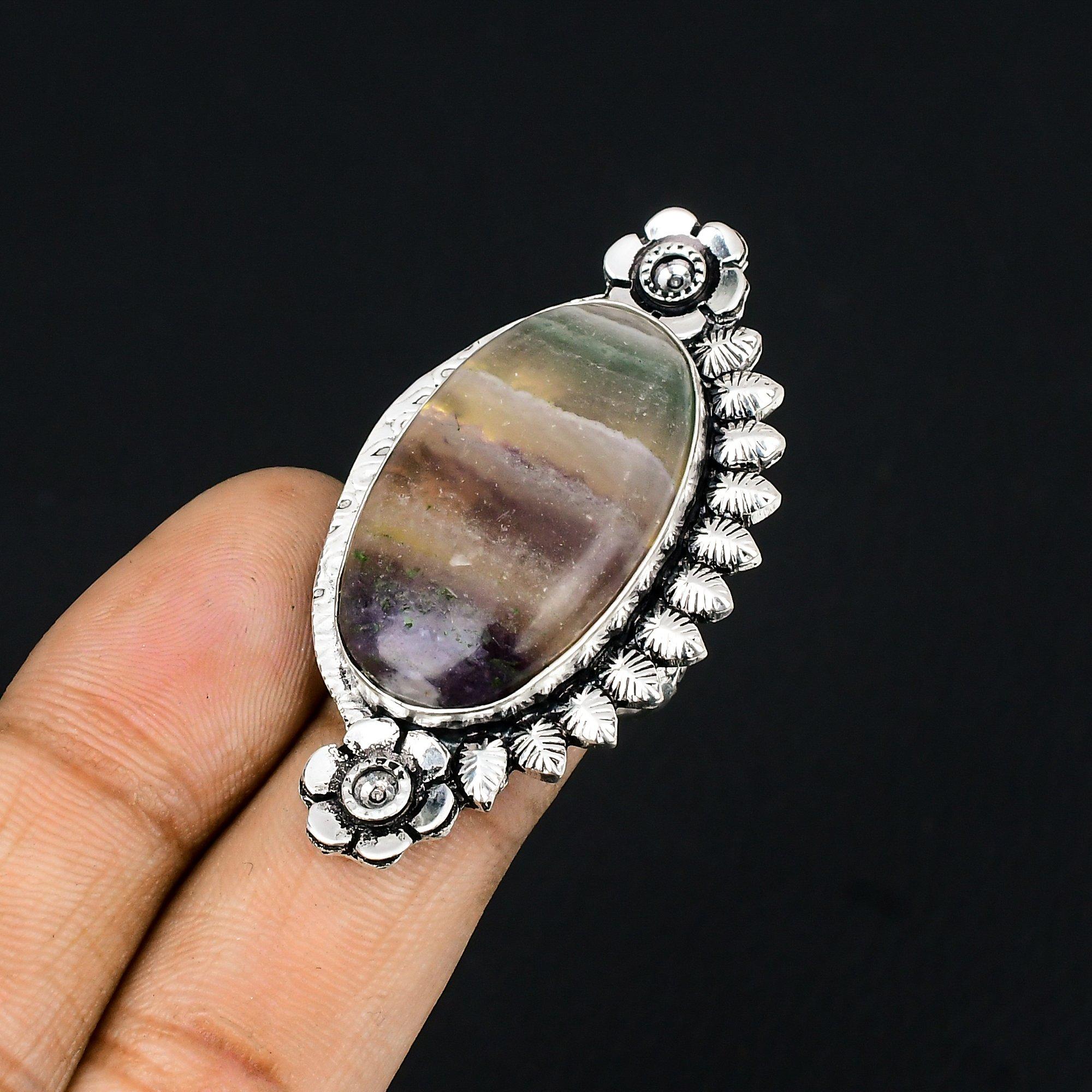 

Multi Fluorite Gemstone Sterling Silver Flower Engagement Wedding Ring US 6.5 6.5