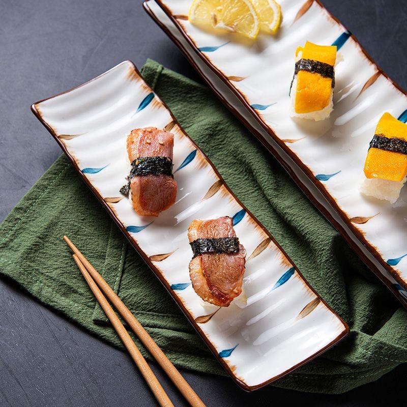 Rechteckige Keramikplatte im japanischen Stil, Sushi-Snack-Dessert-Serviertablett für Frühstück & Haushaltsgeschirr