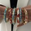 Boho Ethnic Style Multicolor Enamel Flower Zircon Bracelet For Women Gold Color Luxury Leaf Metal Texture Bangle Party Jewelry