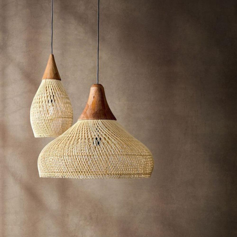 Hand Woven Rattan LED Hanging Lamp Wabi Sabi Shop Bar Rattan Pendant Lights Japan Living Room Chandelier Loft Room Decor