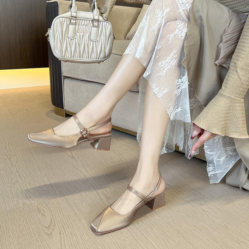 Summer new nude thick heel Mary Jane shoes women's rear empty word with high heel sandals thick heel