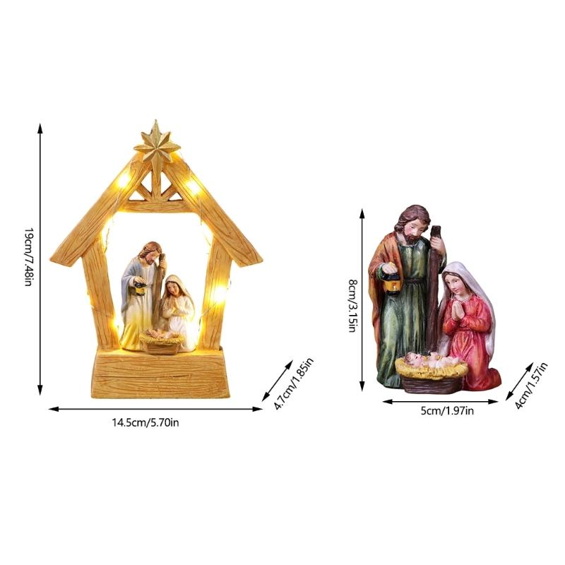 Warm LED Illuminating Nativity Scene Ornament Resin Craft Holy Family Figurine Statue Festive Christmas Display Piece