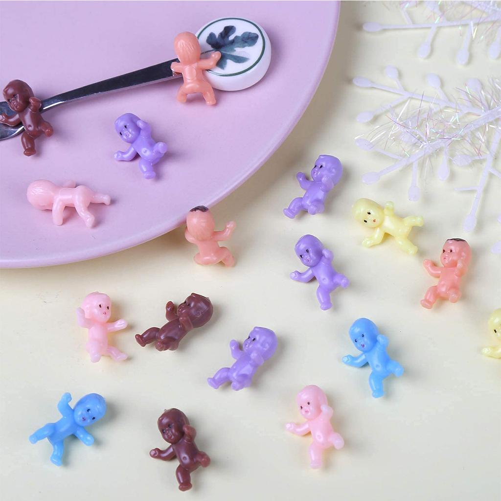 100 Stück 1 Zoll Mini-Kunststoff-Baby-Eiswürfel Baby-Puppe für Babyparty-Party-Spielzubehör Dekoration (In 10 Farben sortiert)