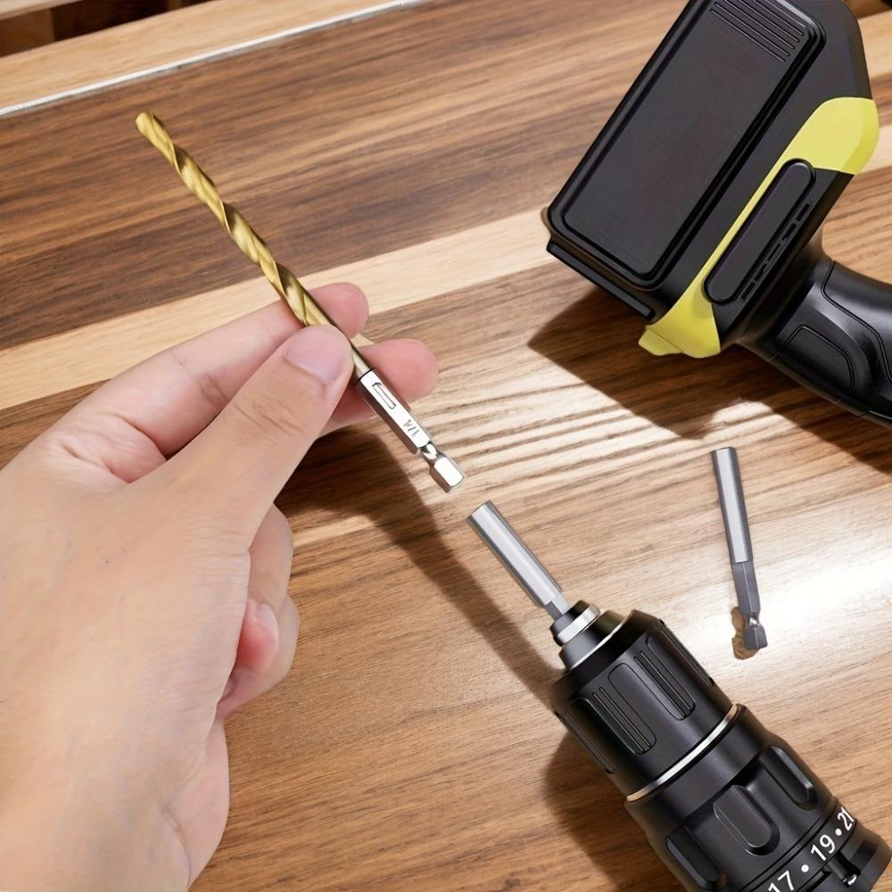 50pcs Titanium Coated High Speed Steel Drill Bits Hexagonal Shaft Straight Spiral Circular Twist Bits for Metal Wood Plastic