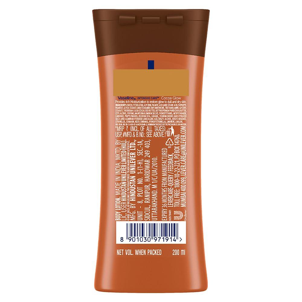 Vaseline Intensive Care Cocoa Glow Body Lotion 200 Ml Deep Moisture Fast Absorbing For Dry Dull Skin
