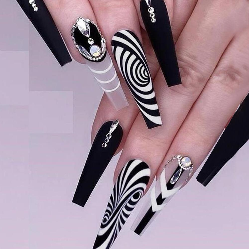 Long T-Point Diamond Jelly Glue False Nails - Press-On Nail Art Tips