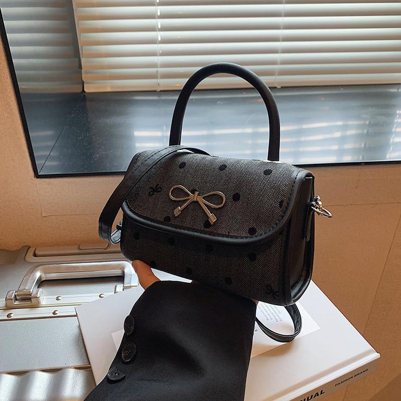 Elegant Women s Butterfly Knot Handbag For Daily Use In Trendy Black Bow And Heart Patterns Black Polka