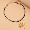 Stylish Metal Coil Sunflower Pendant Necklace Leather Necklace Goth Jewelry For Women