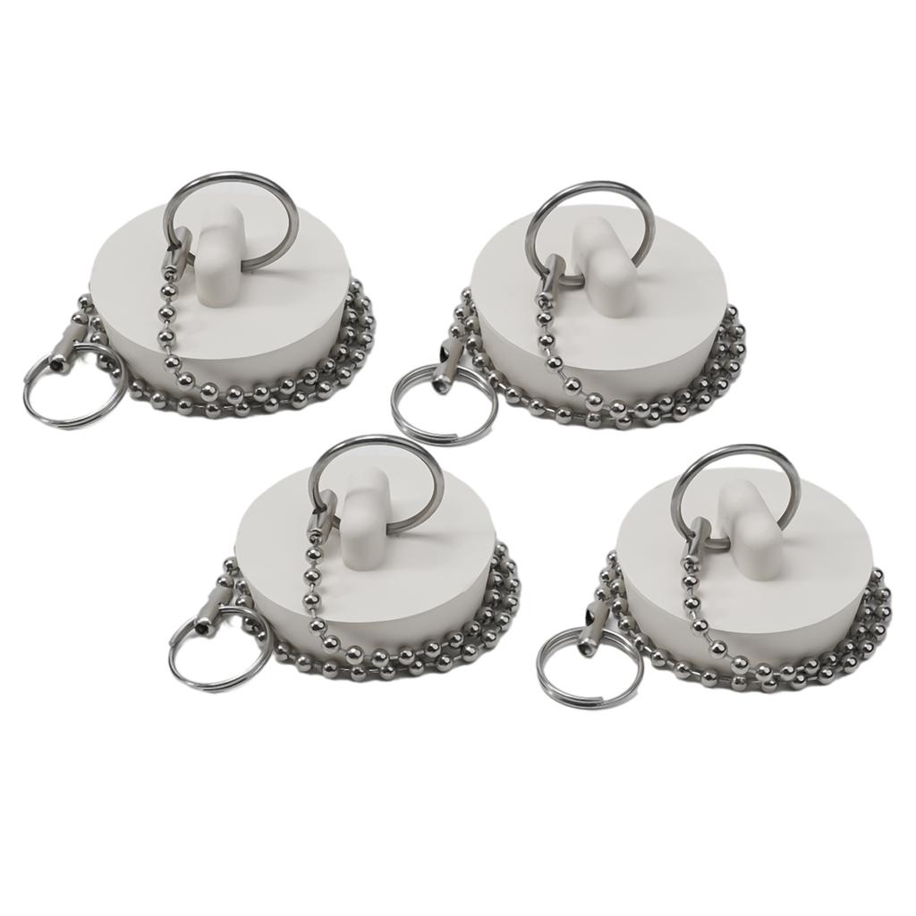 Rubber Drain Stopper Set 4 Pieces 38/45mm for Bath and Kitchen Sinks Basin Leak Proof Sealing with Chain Attachment