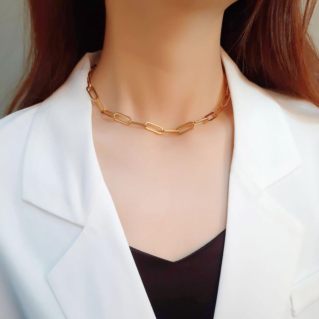 Gold Color Stainless Steel Choker Necklace Women Hip-hop Punk Short Box Link Neck Chains for Women Jewelry Collares De Moda 2019