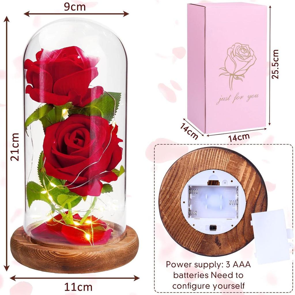 Preserved flower glass dome rose with lights, Mother's Day and Valentine's Day gift, creative decorative ornaments for girlfriends