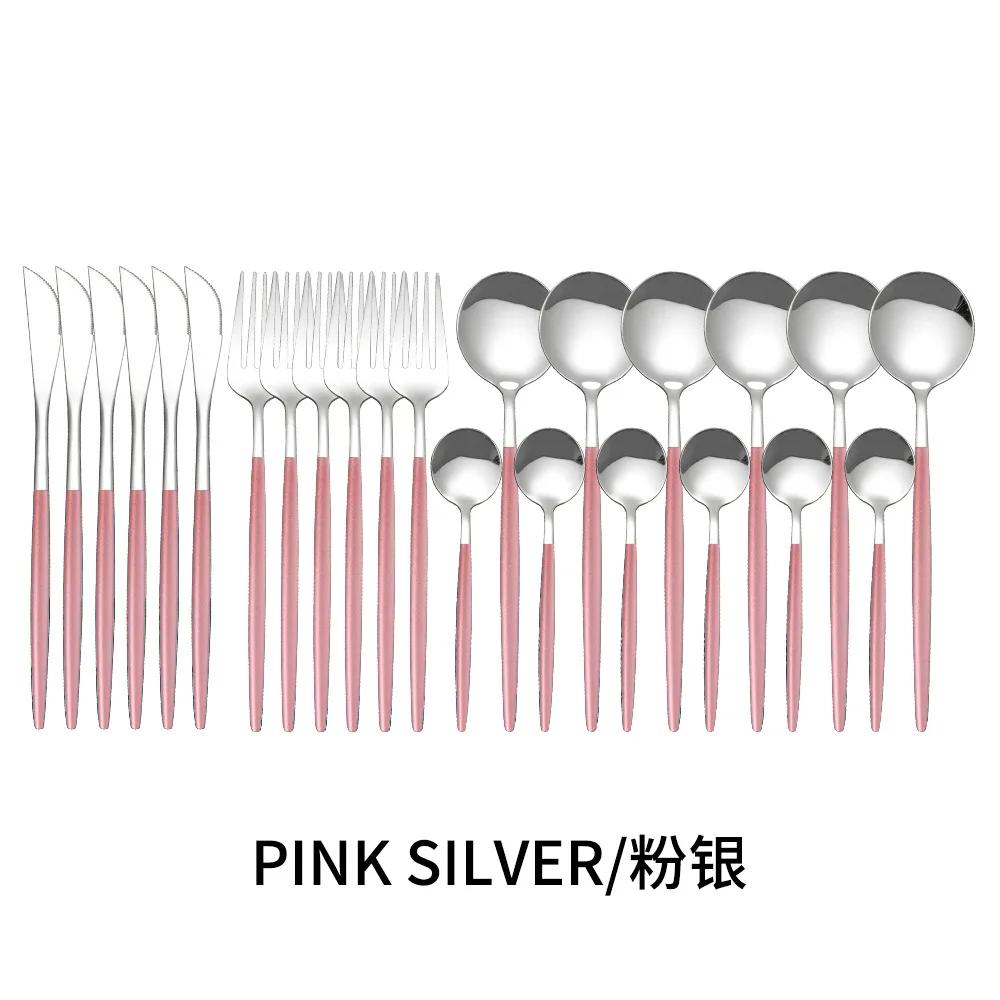 24-teiliges Gold-Geschirrset, Edelstahl-Geschirrset, Messer, Gabel, Löffel, Besteckset, spülmaschinenfest, Besteck