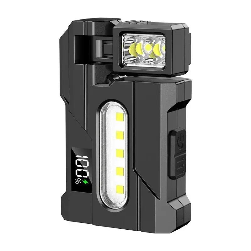 Rechargeable Dual Light Flashlight Rotatable Pocket Work Light with Metal Clip EDC Torch for Outdoor Camping Hiking Emergency