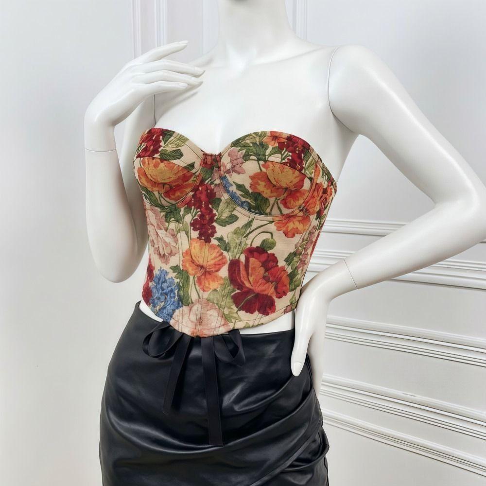 Off-shoulder Floral Underwired Corset Multi-Color Strapless Corset Top Daily Streetwear