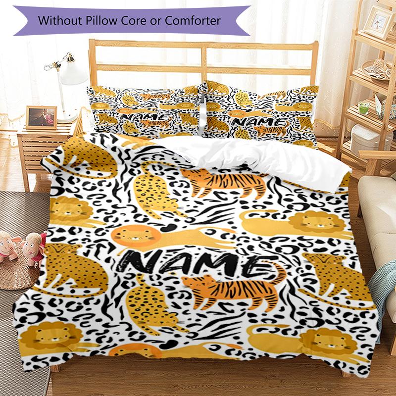 3pcs Custom Name Lion Bedding Set Duvet Cover Closure Includes 1 Duvet Cover & 2 Pillowcases, Soft and Comfortable for All Seasons.