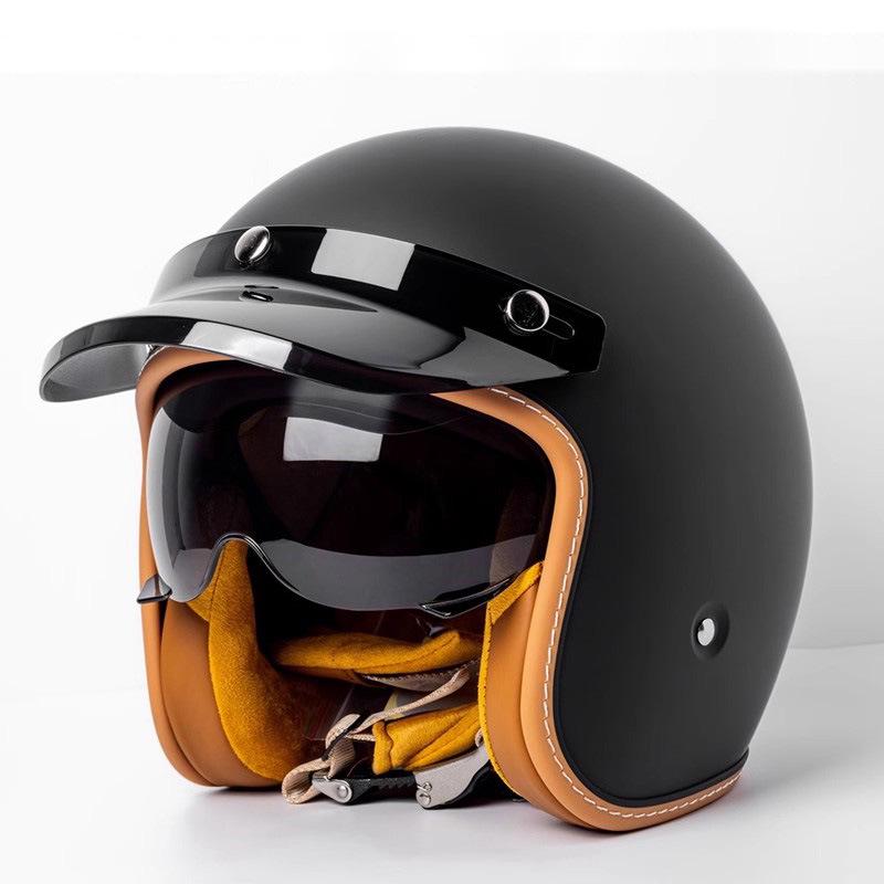 High-Quality Retro Motorcycle Half Helmet with Built-In Goggles for Men and Women