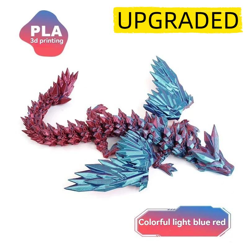 3D Printed Dragon Colorful Gem Dragon Figurines Movable Joint Rotatable Articulated Dragon Crafts Desktop Western Action Figure