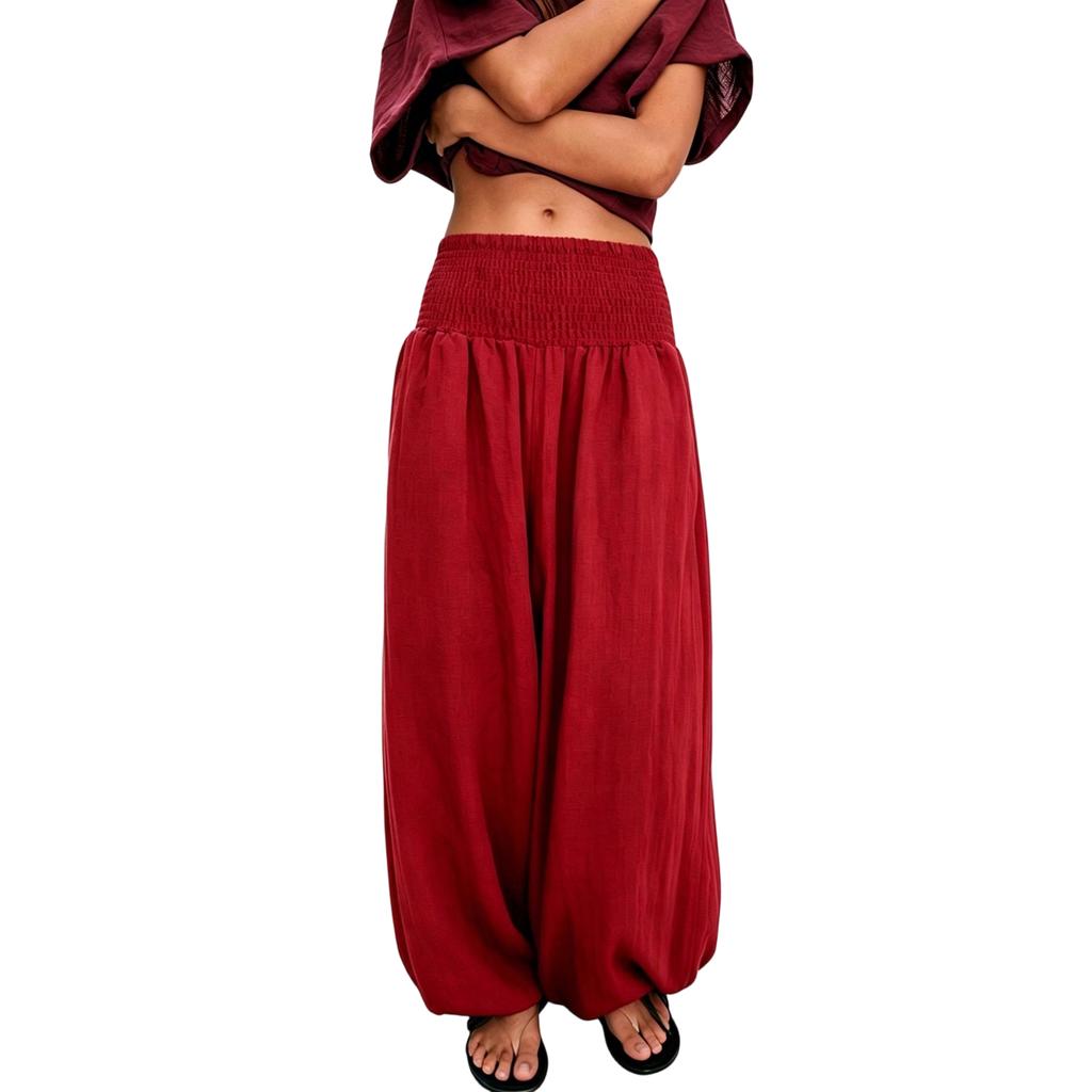 Women High Waist Loose Fit Lantern Pants Elastic Waistband Casual Relaxed Fit Lightweight Trousers for Everyday Wear