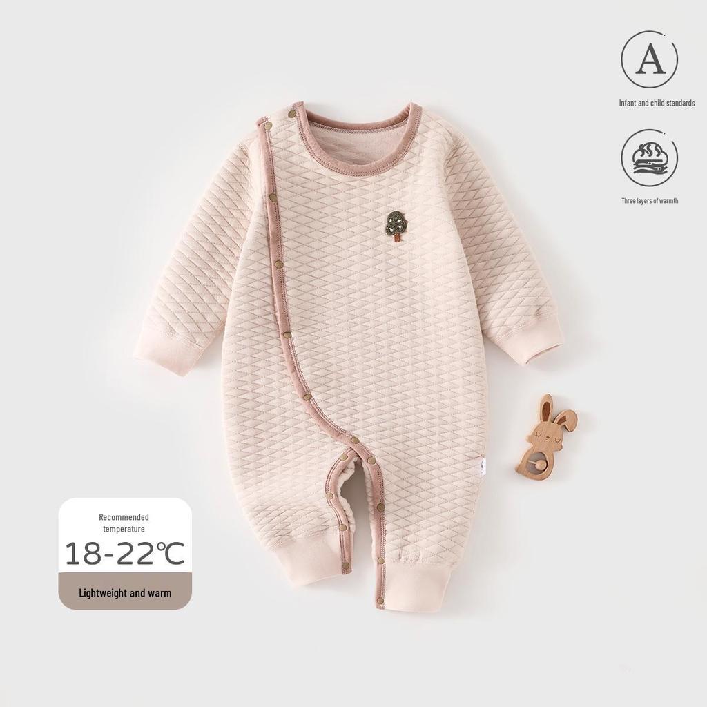 Class A Long-Sleeved Baby Romper for Spring and Autumn - Warm Oblique Placket Infant Jumpsuit