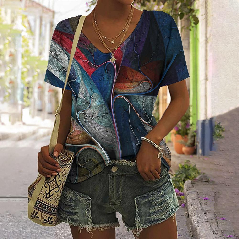 Fashionable Summer Color Blending Printed Women's T-Shirt Y2k Clothes T-Shirts for Women Top Y2k Graphic T-Shirts Tops for Women