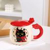 Simple Suit Cartoon Kitten with Cover Spoon Souvenir Ceramic Cup Office Girl Mug Cute Water Cup