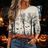 Damen Halloween Print Pullover Top mit langen Ärmeln und Rundhalsausschnitt