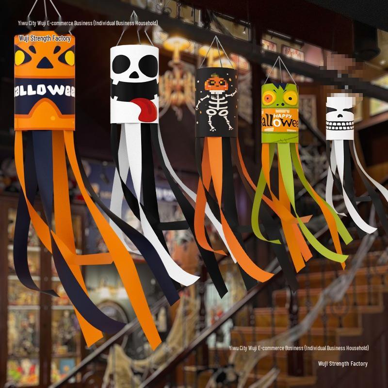 Halloween Outdoor Hanging Decorations: Pumpkin & Ghost Wind Sock Flags
