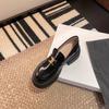 Cowhide Platform Loafers British Style Arc De Triomphe Small Leather Shoes Women's Thick Heel Heightening Shoes Black One-pedal Single Shoes Women