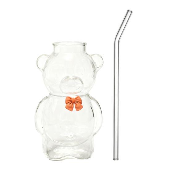 

Yousheng Bear Glass Cup with Straw 320ml Juice Milk Tea Smoothies Drinking Cup Reusable Coffee Cocktails Tumbler 320ml