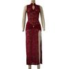 New Sexy Fashion Lace Hollow High Split Slim Sleeveless Dress Women