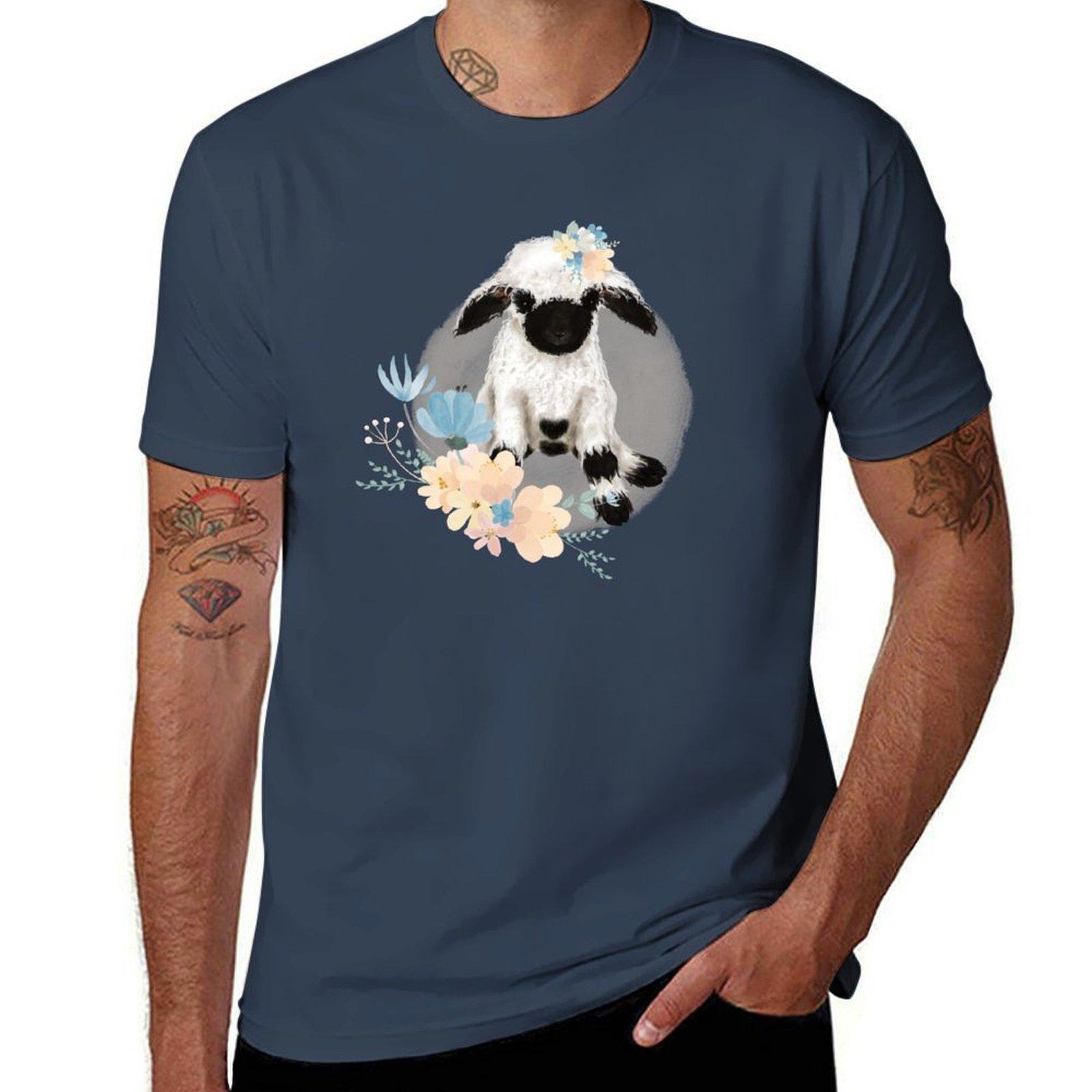 sheep flowers TShirt Basic Plain Short Sleeve Crew Neck Tee S