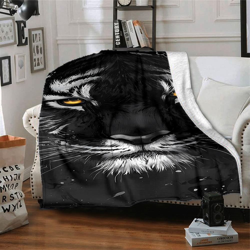 1pc Tiger Face Blanket, Lightweight Flannel Fleece with Digital Printing, Soft Warm for Sofa, Travel, Camping, Office, Couch, Chair, and Bed, All-Seas