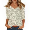 Women's Tops Three-quarter Sleeve Shirt V-neck Loose Casual Shirt Print T-shirt