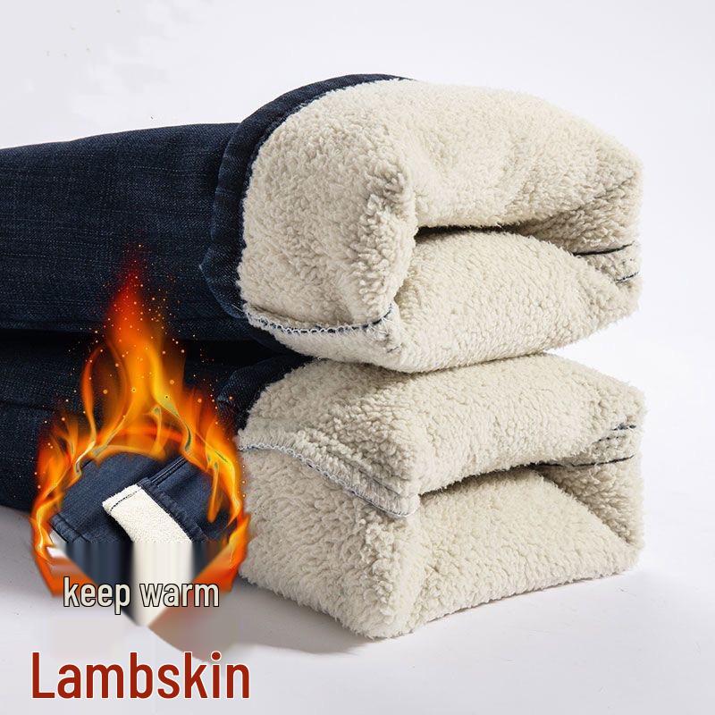 Jeans Homme Laine d'Agneau Doublés Polaire Extra Épais - Pantalon Décontracté Hiver Taille Haute