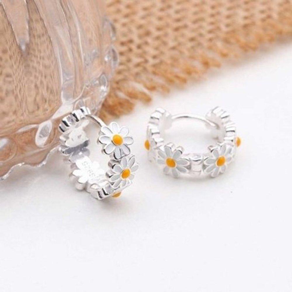 [Aslit] One-Touch Ring Earrings Silver 925 Daisy Flower Gift
