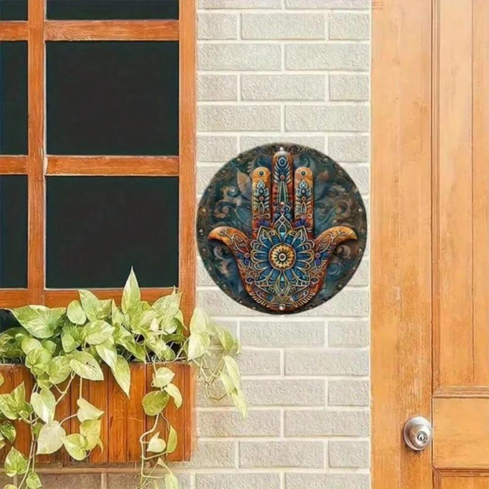 Elegant Hamsa Hand Metal Wall Art for Home Decor 8X8 Inch Protective Symbol