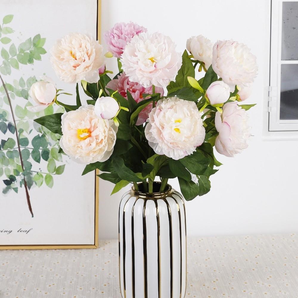 Real Touch Artificial Peony Flower Handmade Faux Peony Branch Vase Decor Fake Flower Teacher's Day