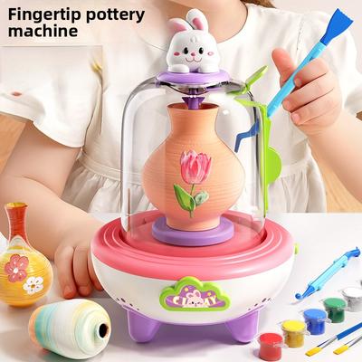 Creative Electric Mini Fingertip Pottery Wheel Kit Non Bake Clay DIY Craft Set for Kids Primary School Students Birthday Gift